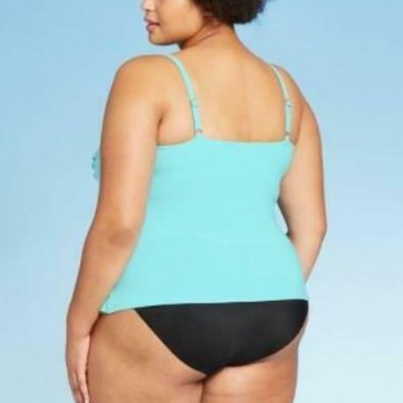Plus Size Tiered Tankini-Aqua Green Blue/Green - Picture 2 of 12